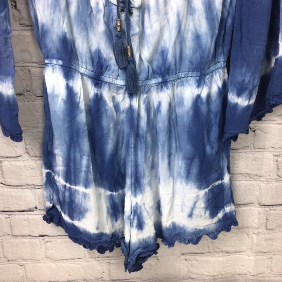 American Eagle Outfitters Tie Dye Ruffle Flare Sleeve V-Neck Lace Up Romper M - Picture 4 of 16